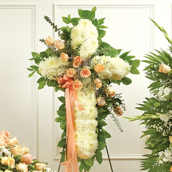 Peach Floral Standing Cross