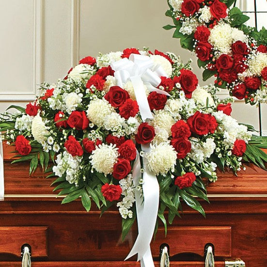 Red Radiance Red & White Casket Cover Bloom Funeral Flowers Bloom