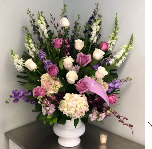Lavender and White Funeral Arrangement