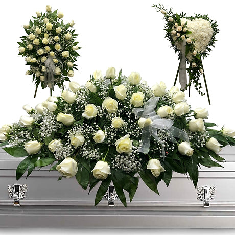 White Roses 3 Piece Funeral Set